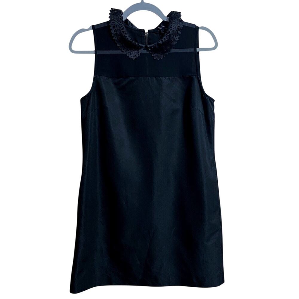 Ted Baker Women's Little Black Dress Size 2 Lace Collar Knee Length Cocktail
